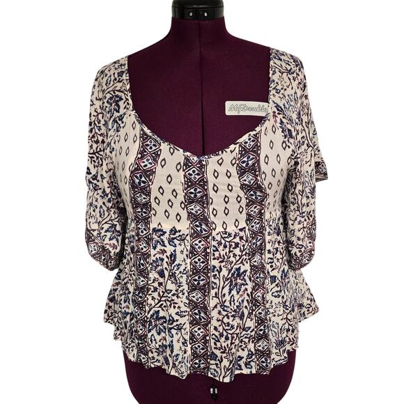 Women's Free People Multicolor Floral Boho Blouse Flowy Sleeves - Size Small - Picture 1 of 9